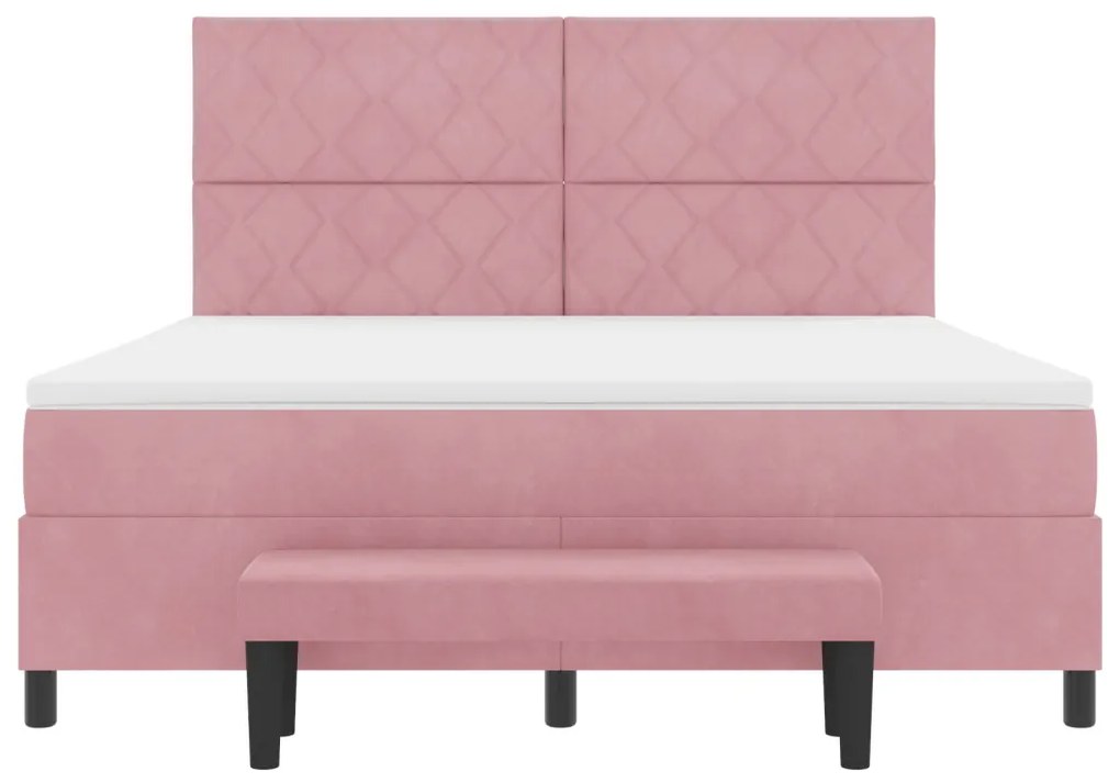 Boxspring Ágy Matraccal és Pad Rózsaszín 180x200 cm Bársony