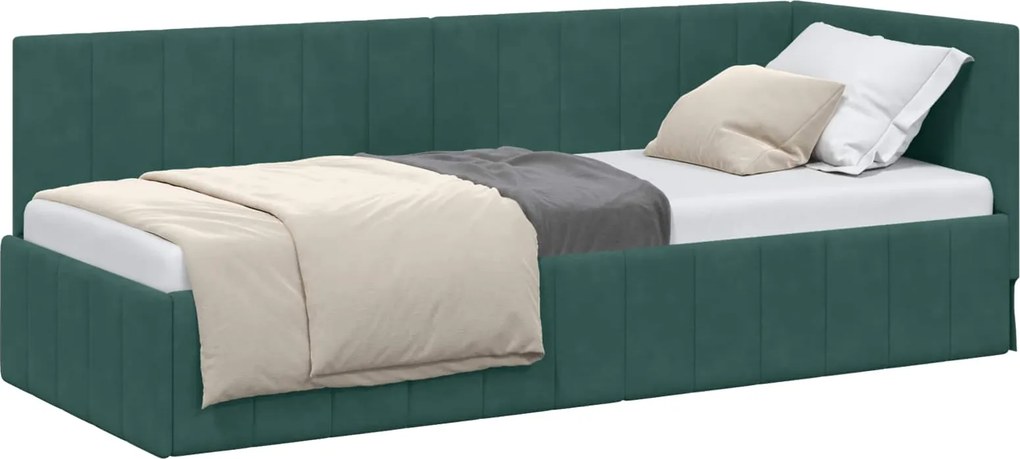 vidaXL Sarokágy keret fejtámlával Sötétzöld 80 cm x 200 cm Bársony