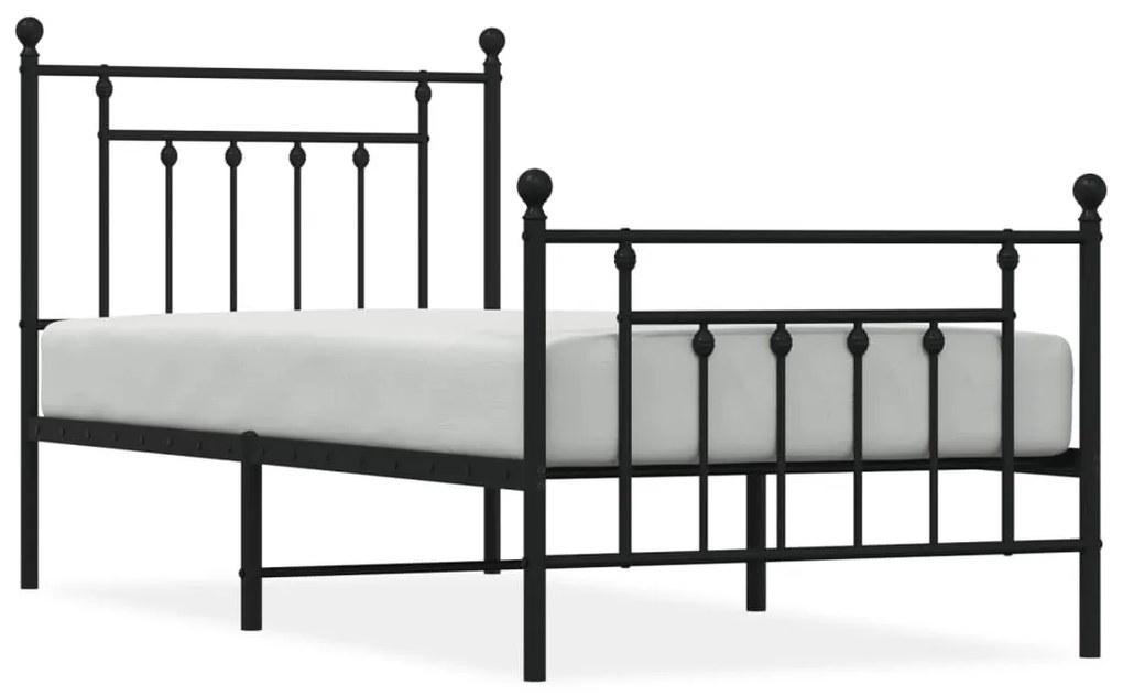 fekete fém ágykeret fej- és lábtámlával 90 x 200 cm