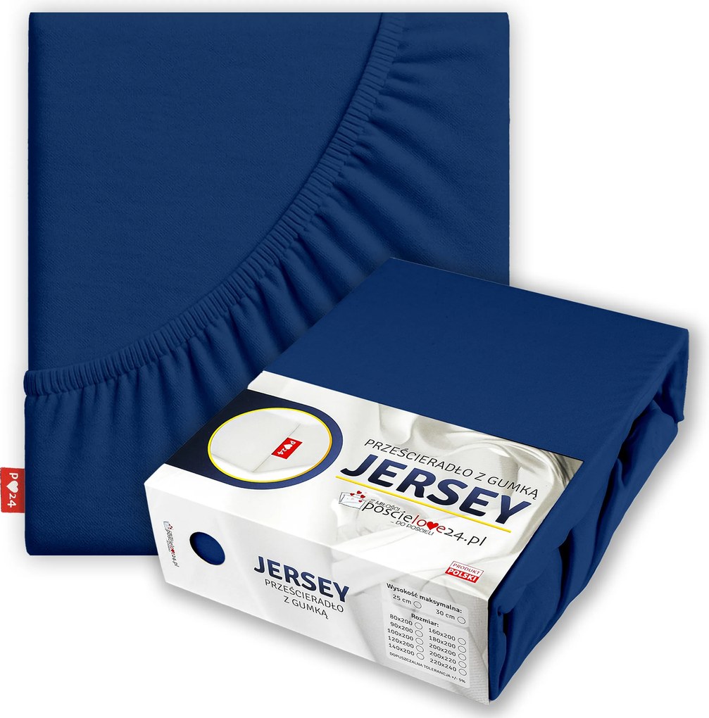 Jersey lepedő 120x200 gumis vastag pamut oldal 30 cm sötétkék