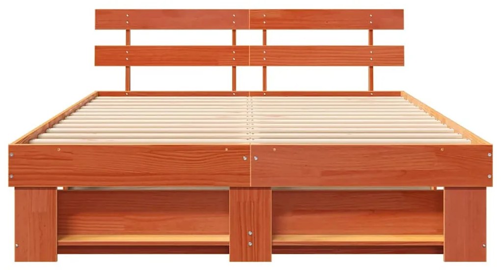 vidaXL Ágykeret fejtámlával Viaszbarna 140 x 200 cm Tömör fenyőfa