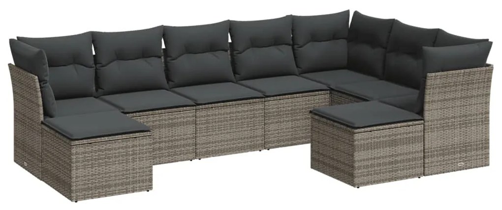 9 részes szürke polyrattan kerti ülőgarnitúra párnákkal