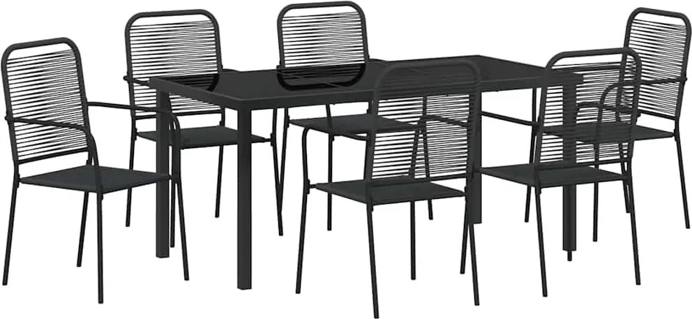 vidaXL Kert étkező szett 7 pcs Fekete Porszórt acél