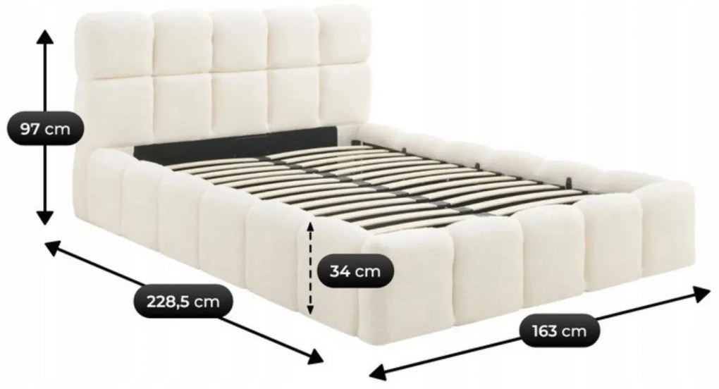 Krém Bouclé Franciaágy Ágyneműtartóval. 140x200 MURACJA