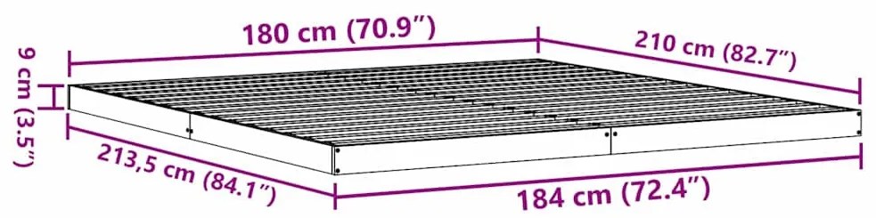 Földi ágykeret Fehér 180 x 210 cm Tömör fenyőfa