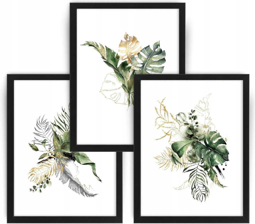 Monstera akvarell 3 kép 24x33 ikea keret #98