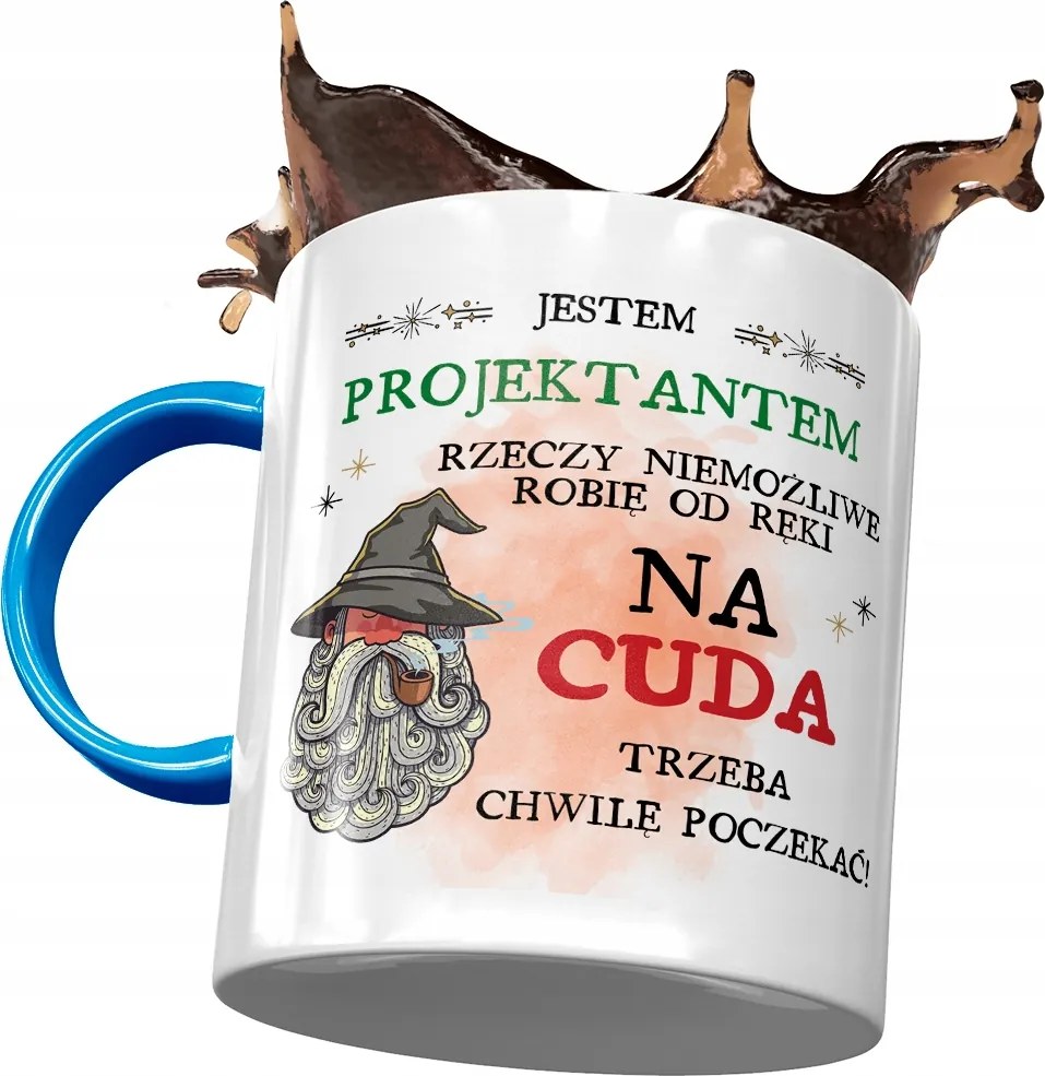 Kék Bögre A Tervezőnek Várni kell Nyomtatott Fotóval