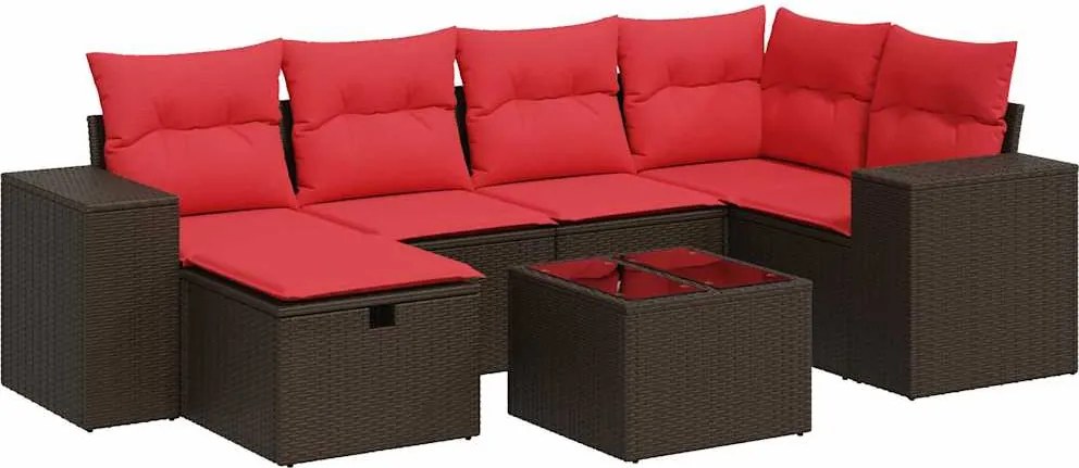 vidaXL 7 részes barna polyrattan kerti ülőgarnitúra párnákkal