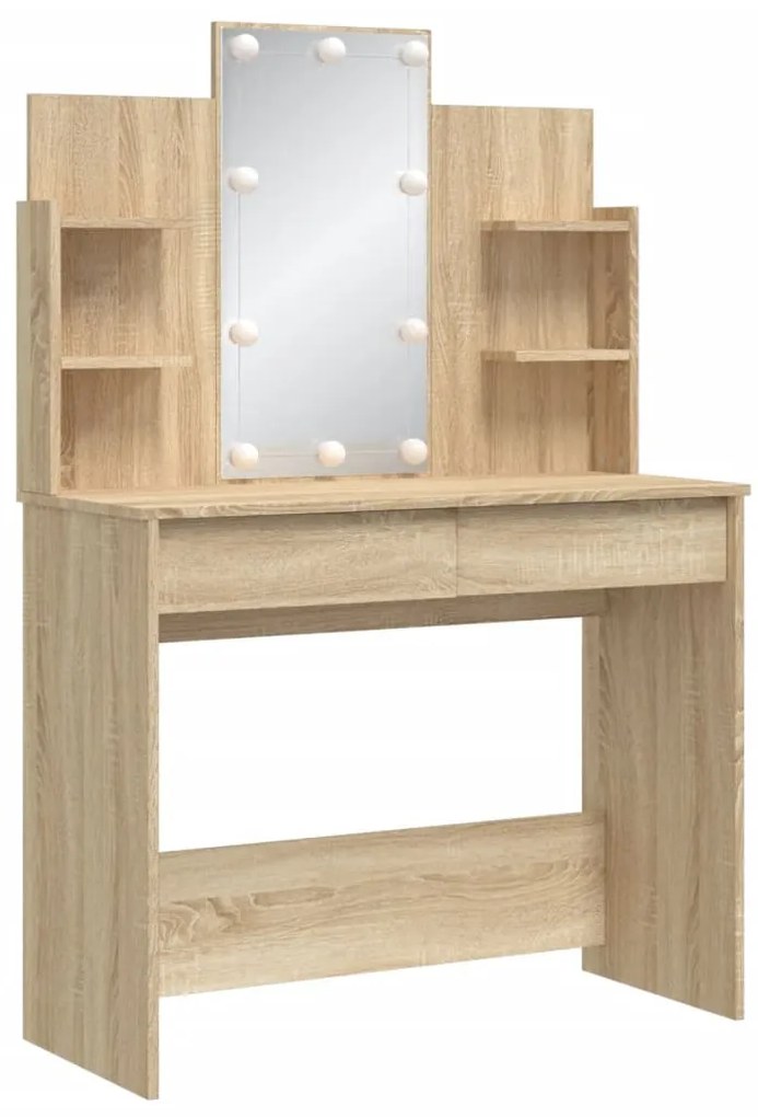 sonoma tölgy színű fésülködőasztal LED-lámpákkal 96x40x142 cm