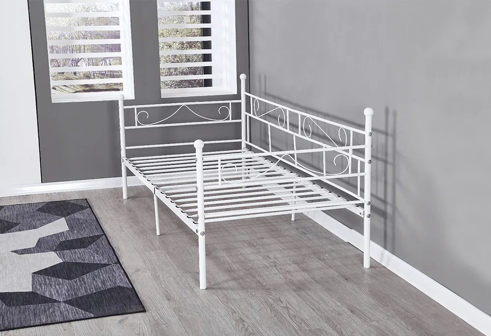 Fém kanapé - egyszemélyes ágy, fehér, 90x200 cm