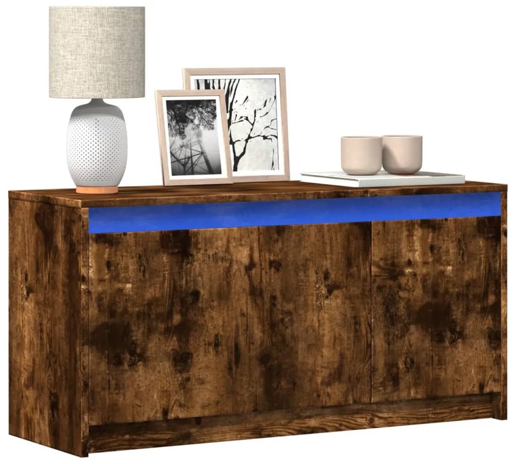 füstös tölgy színű szerelt fa LED-es TV-szekrény 100x34x50 cm