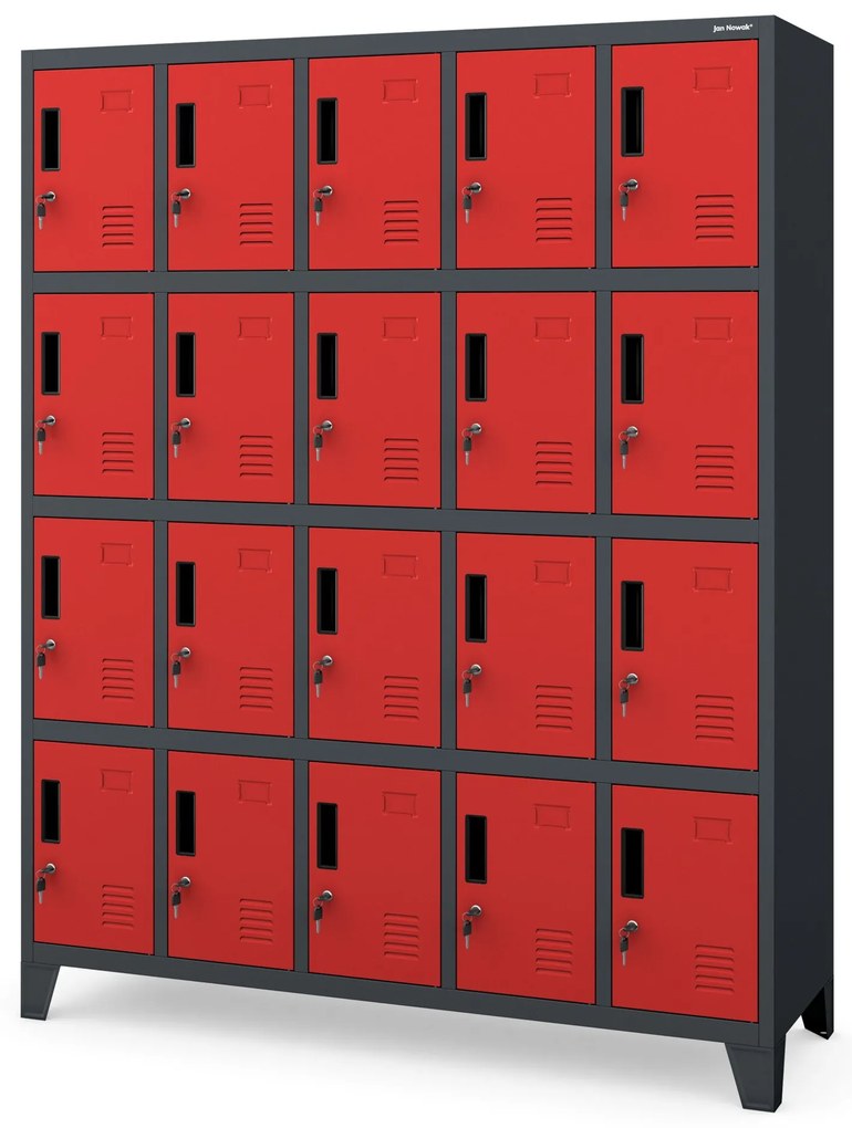 Fém öltözőszekrény ROBERT 1360 x 1720 x 450 mm, antracit-piros