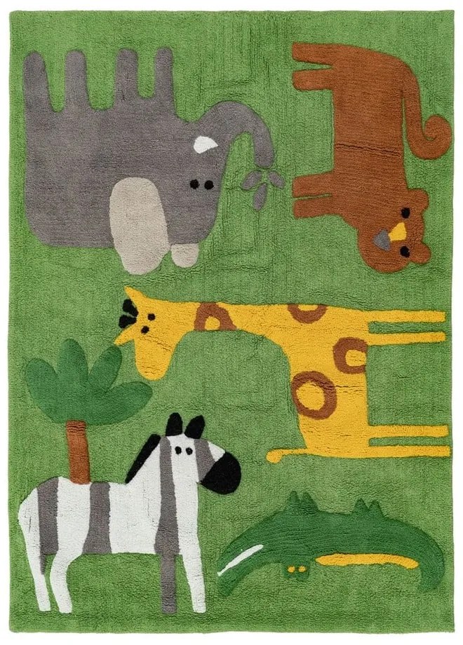 Zöld mosható pamut gyerek szőnyeg 120x160 cm Animals – Ixia
