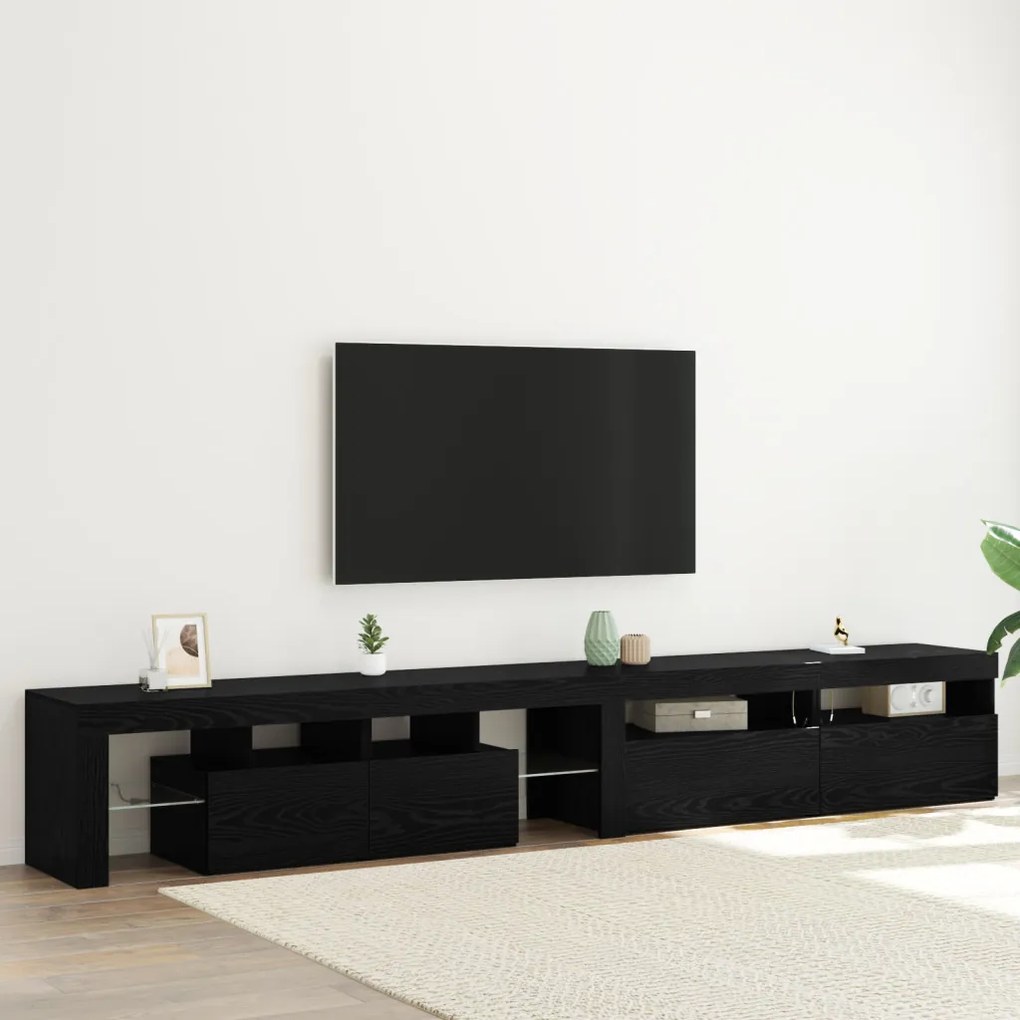 TV szekrény 3 darab LED világítással, fekete tölgy, szerelt fa