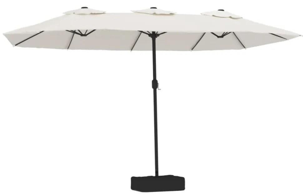 homokfehér dupla tetős napernyő LED-ekkel 449x265 cm
