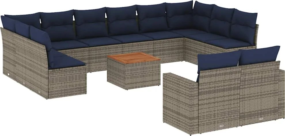 vidaXL 13 részes szürke polyrattan kerti ülőgarnitúra párnákkal