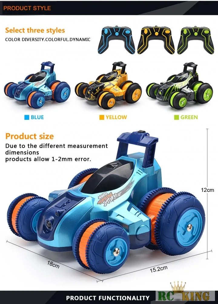 HB Toys Építőszett 1:28 4WD RC 2.4G Turbine Storm Stunt Car Távirányítású Pörgő Forgó Kaszkadőr Autó Építő Szett