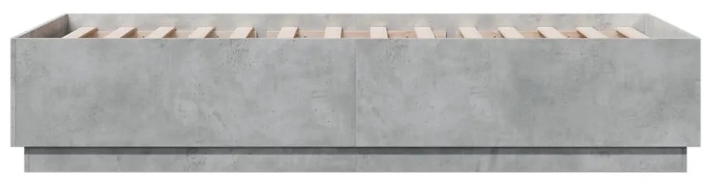 betonszürke szerelt fa ágykeret LED-del 100 x 200 cm