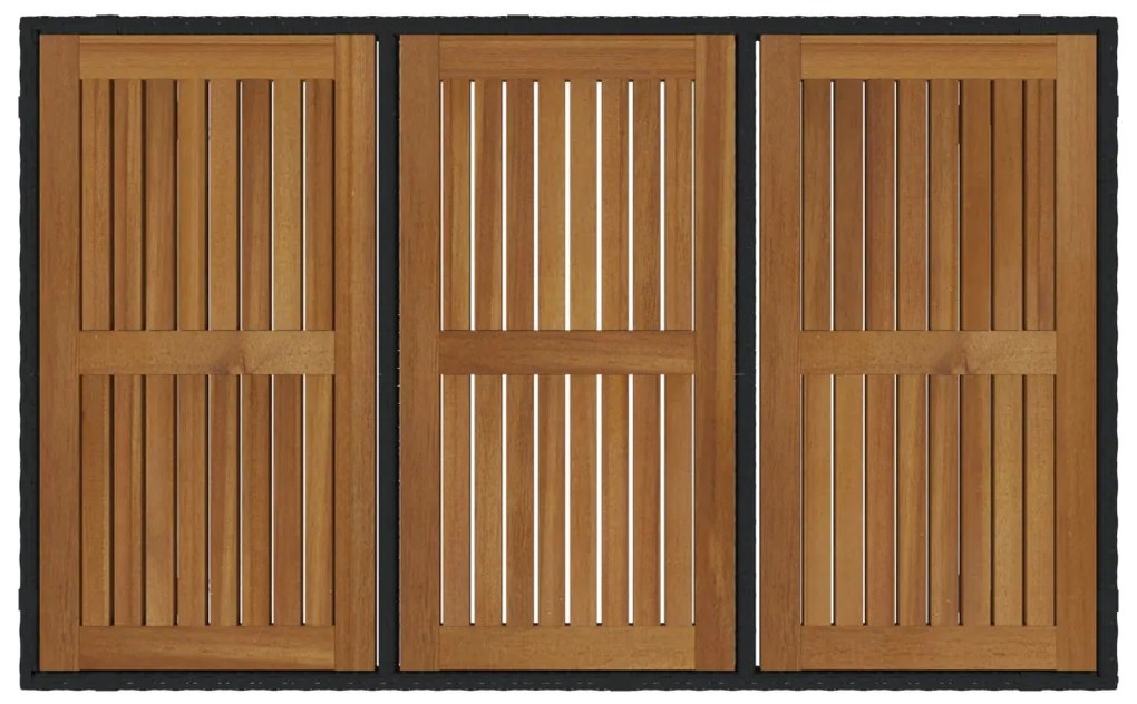 7 Darabos Kerti Étkezőszett Fekete Poly Rattan Akácia, Összecsukható Kerti Székek Párnákkal 2 db Fekete Poly Rattan