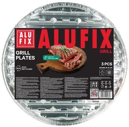 Grilltálca, 34 cm, kör alakú, 3 db, ALUFIX (KHK1080)