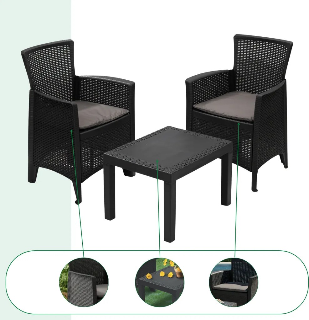 Kerti garnitúra FOREST, 3 részes, antracit színben I.P.A.E-Progarden