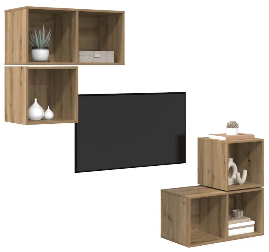 TV szekrény garnitúra 4 pcs kézműves tölgy 37 x 37 x 72 cm