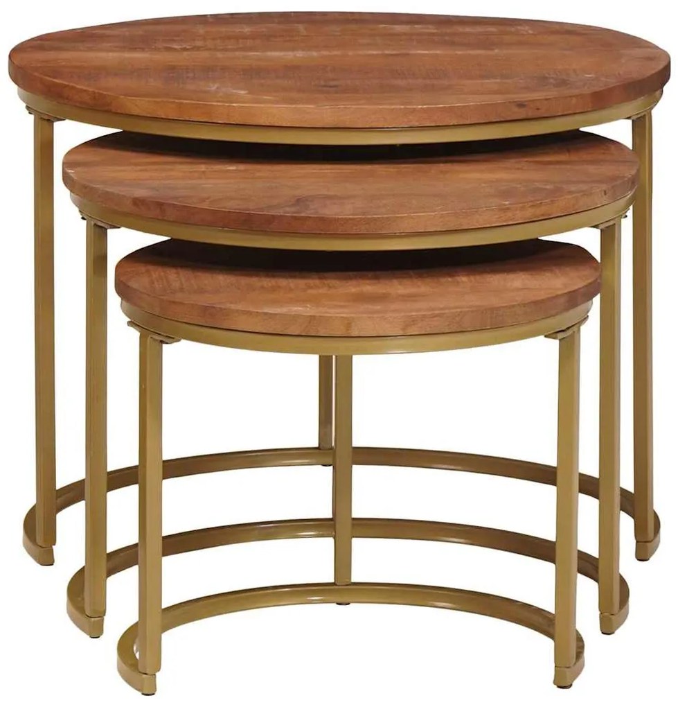 vidaXL Fészkelt Kávézó Asztalok 3 pcs Méz barna Tömör mangófa és acél