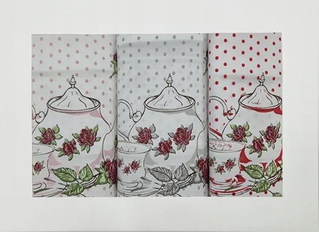 3 darabos pamut konyhai törölköző szett Rózsás teáskészlet