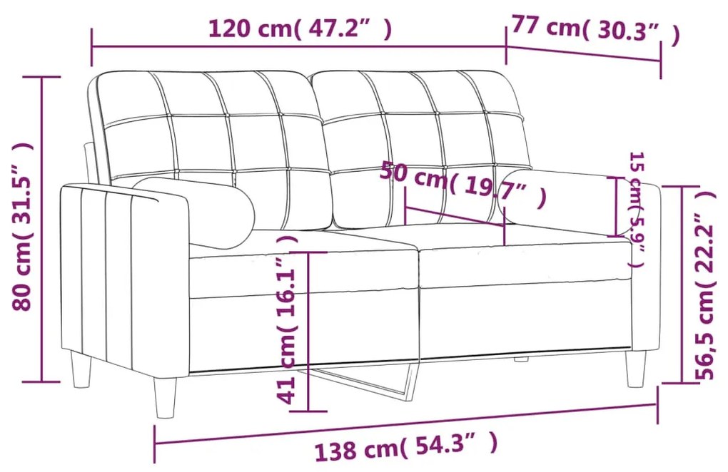 2 személyes fekete szövet kanapé díszpárnákkal 120 cm
