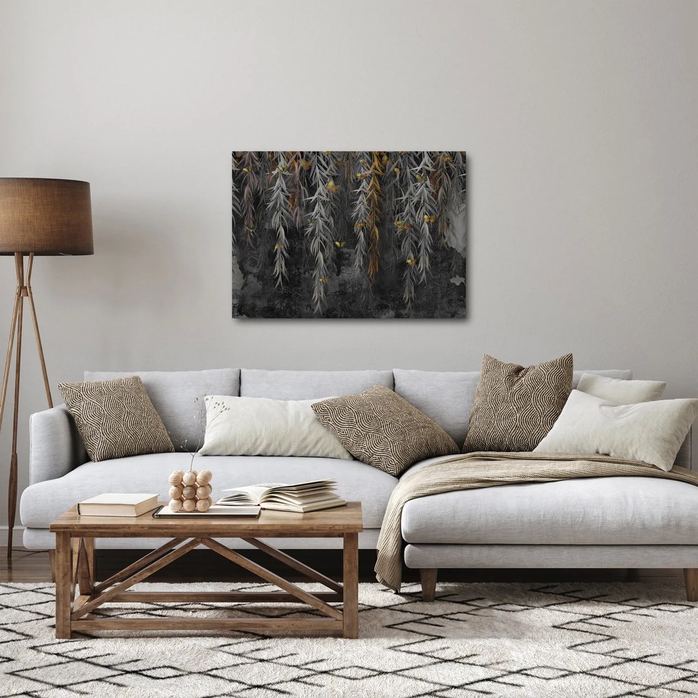 Kép -Fűzfa gallyak fekete háttérrel (70x50 cm)