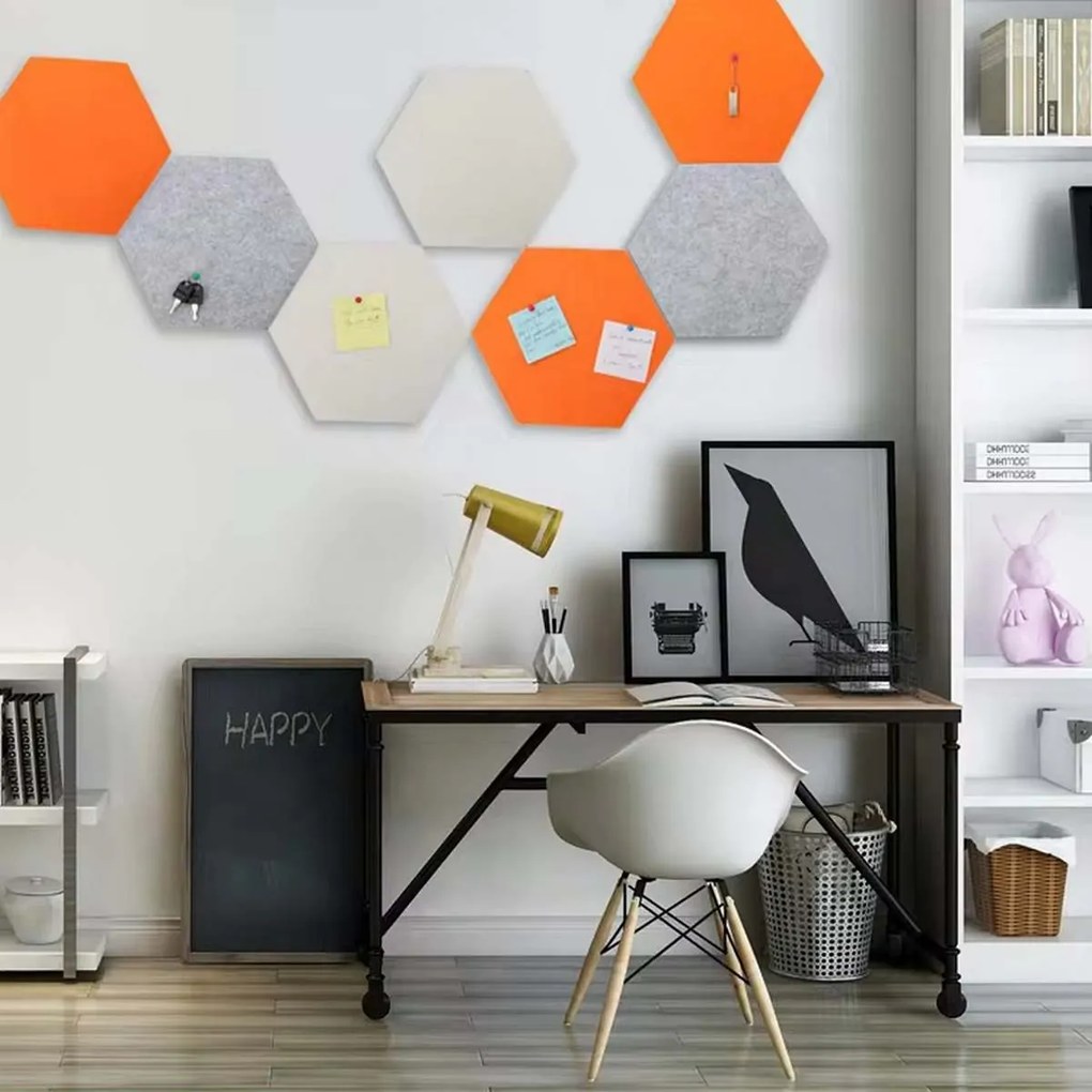 Bilnora extra sűrű Hatszögletű öntapadós hátoldalú filc hangszigetelő panel nappaliba 9mm Vastag 50*50 cm - 01 Fehér , 50x50x0,9cm