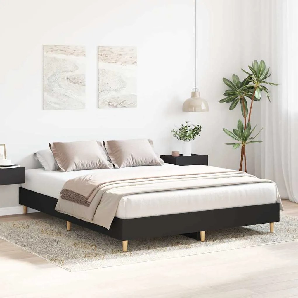 fekete szerelt fa ágykeret matrac nélkül 150 x 200 cm