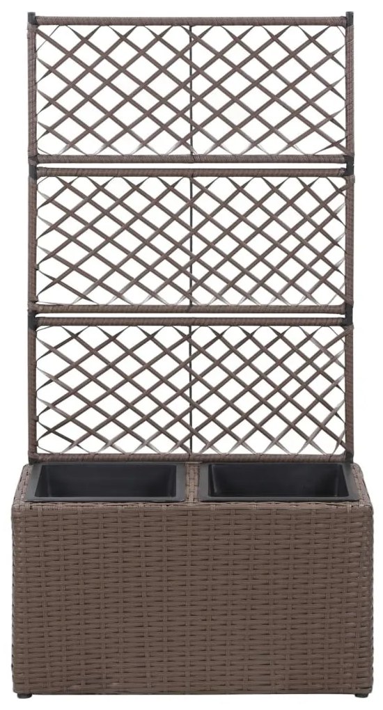 Barna rácsos polyrattan magaságyás 2 kaspóval 58 x 30 x 107 cm