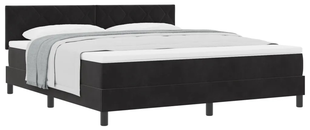 Boxspring Ágy Matracot Tartalmazó Fekete Szuper Király Bársonyos