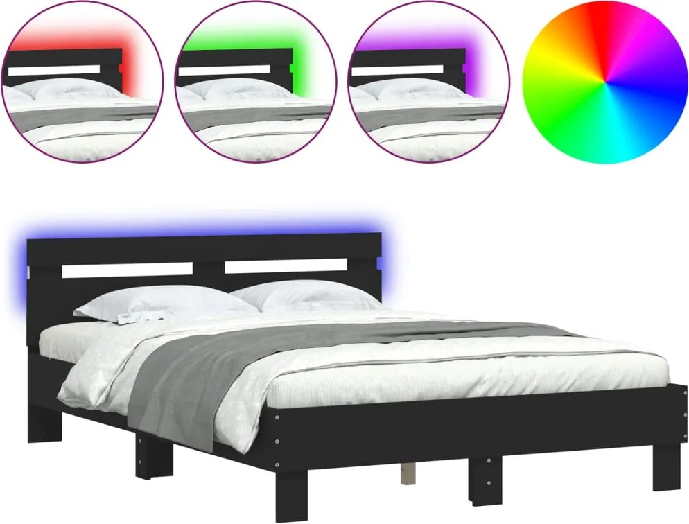 vidaXL fekete ágykeret fejtámlával és LED-del 120 x 200 cm