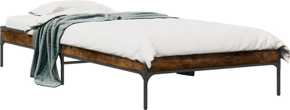 vidaXL füstös tölgyszínű szerelt fa és fém ágykeret 100 x 200 cm