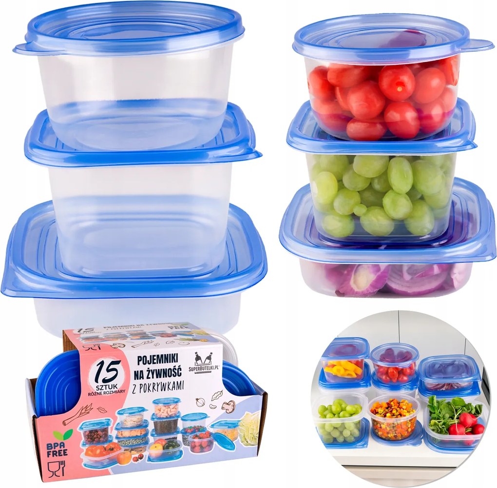 15 db-os szett Multibox ételtároló doboz uzsonnás doboz 10x 750ml 5x 950ml