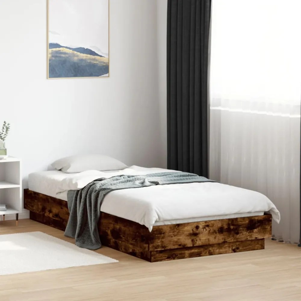 füstös tölgy színű ágykeret LED-világítással 75x190 cm