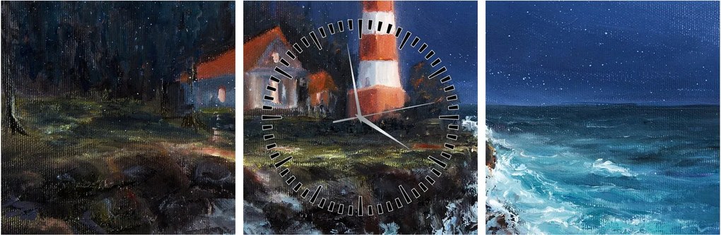 Kép - világítótorony az óceán partján, akvarell (órával) (90x30 cm)