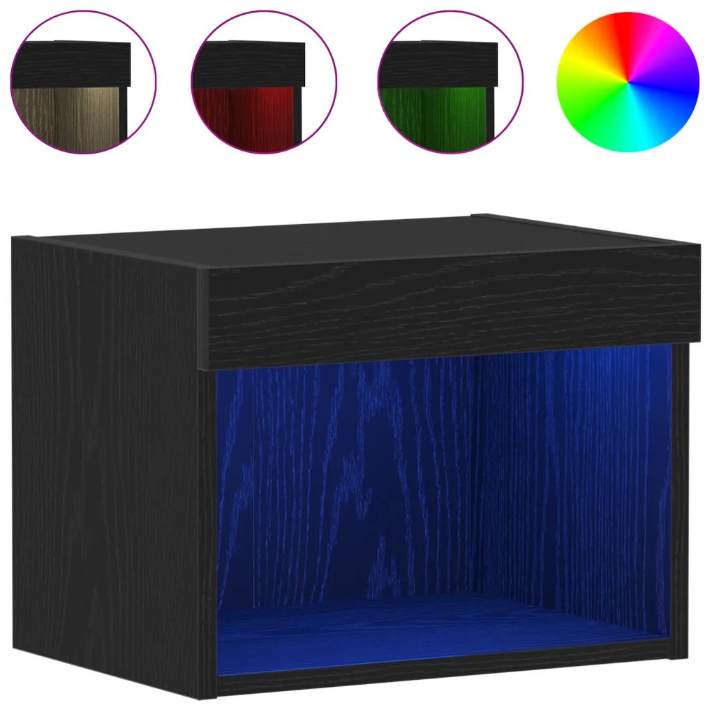Fali Szekrény LED Fényekkel 2 db Fekete Tölgy 40x30x30 cm