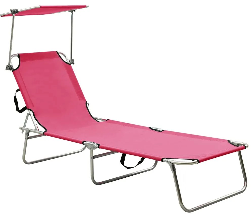 vidaXL rózsaszín alumínium összecsukható napozóágy napellenzővel