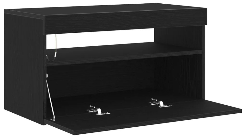 LED-es tévékabinet, fekete tölgy, 75x35x40 cm, összeszerelve, fa