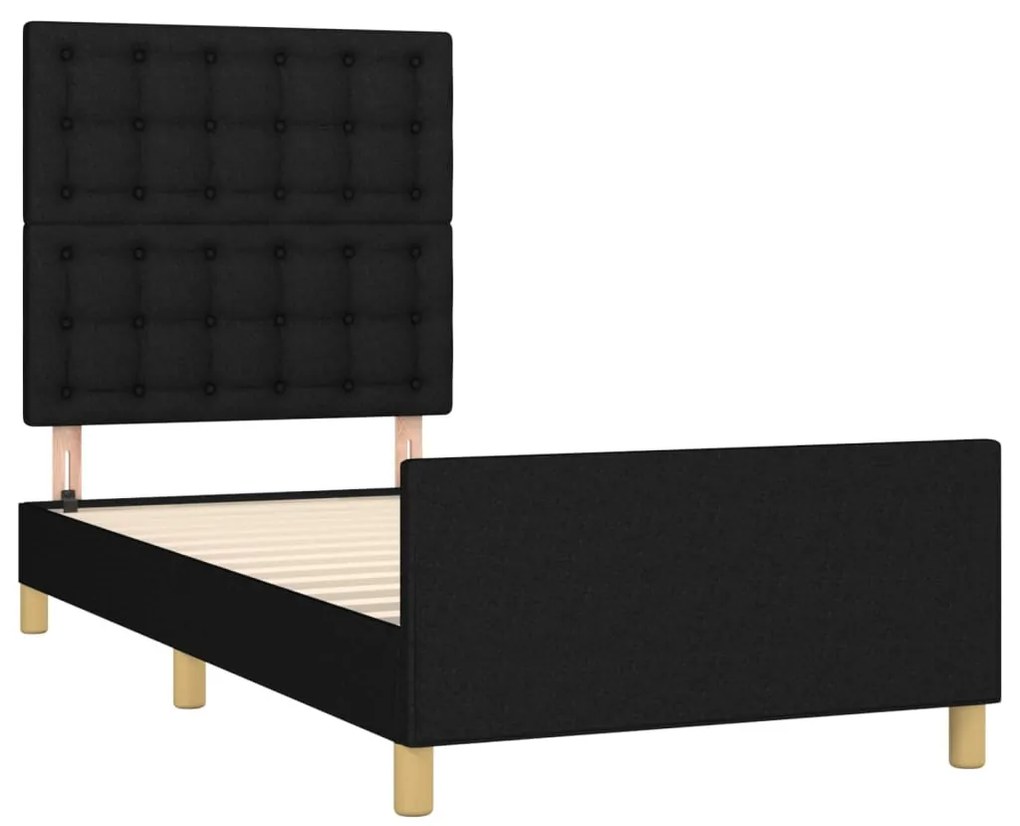 fekete szövet ágykeret matrac nélkül 100x200 cm