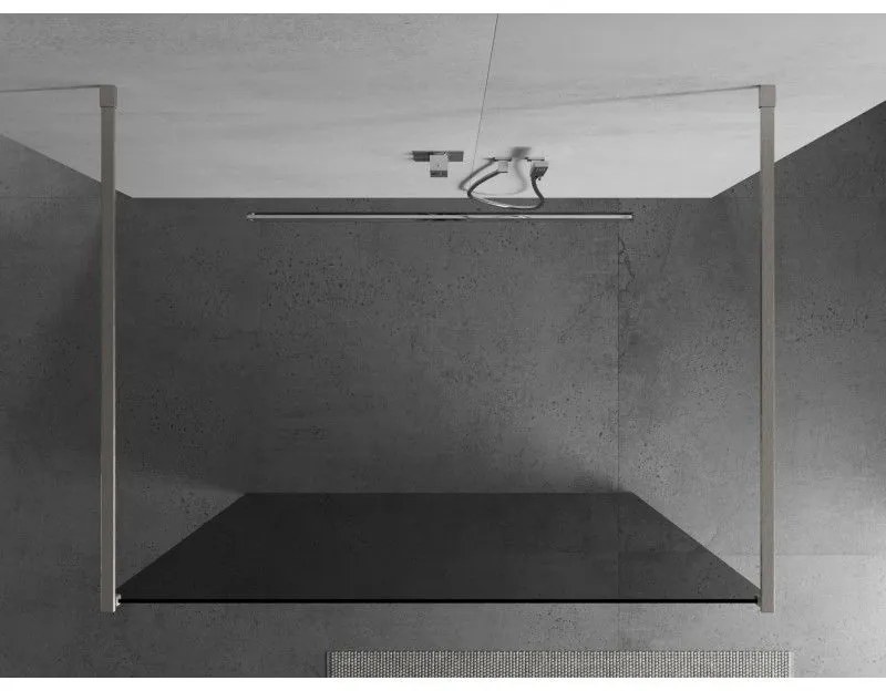 Mexen Kioto, Walk-In zuhany paraván 130 x 200 cm, 8mm szürke üveg, csiszolt acél profil, 800-130-002-97-40