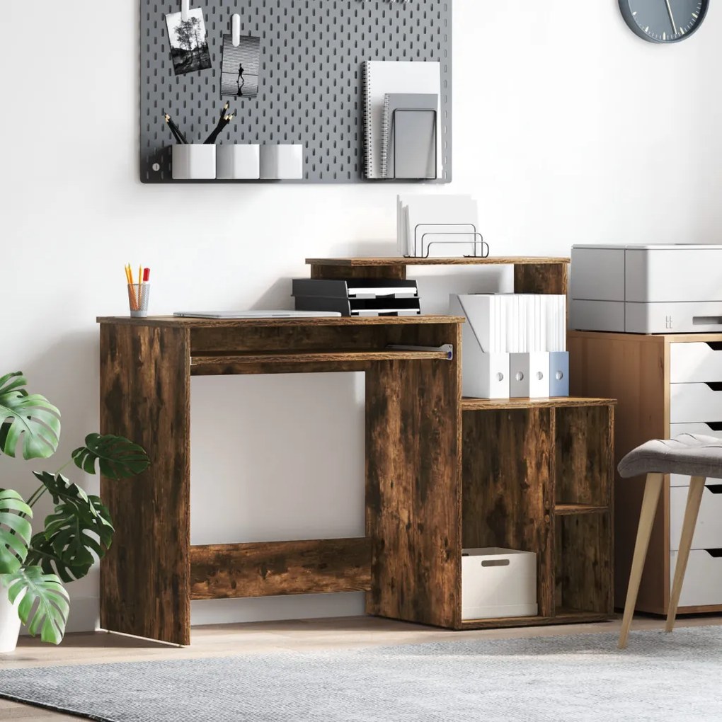 vidaXL Tárolós íróasztal Füstölt tölgy 120.5x44x88.5 cm Szerelt Fa