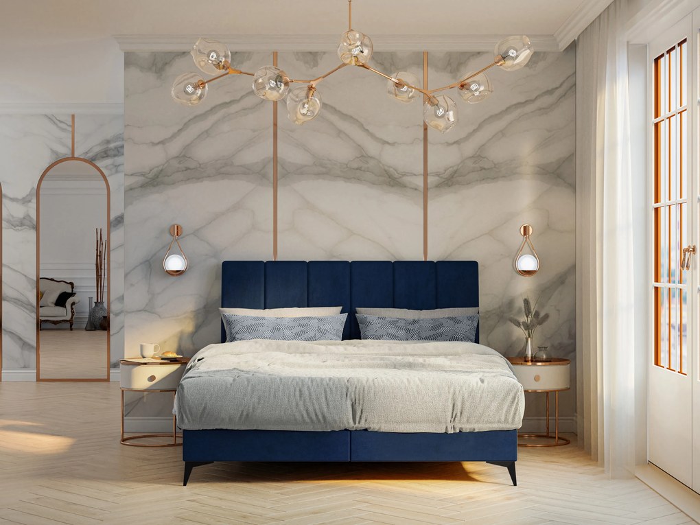 Franciaágy Boxspring 140 cm Axel (sötétkék) (matraccal és tárolóhellyel). Akció -16%. 1043346