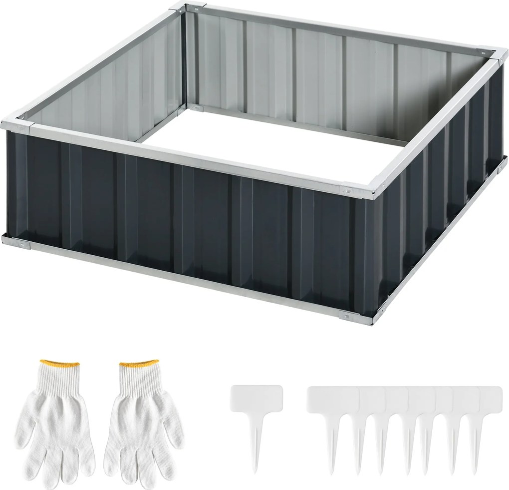 Outsunny Magas Acél Kertágy Nyitott Aljjal, Szerszám Nélküli Összeszerelés, Növénytartó Zöldségekhez, Fűszerekhez és Virágokhoz, 90x90x30 cm, Sötét Sz