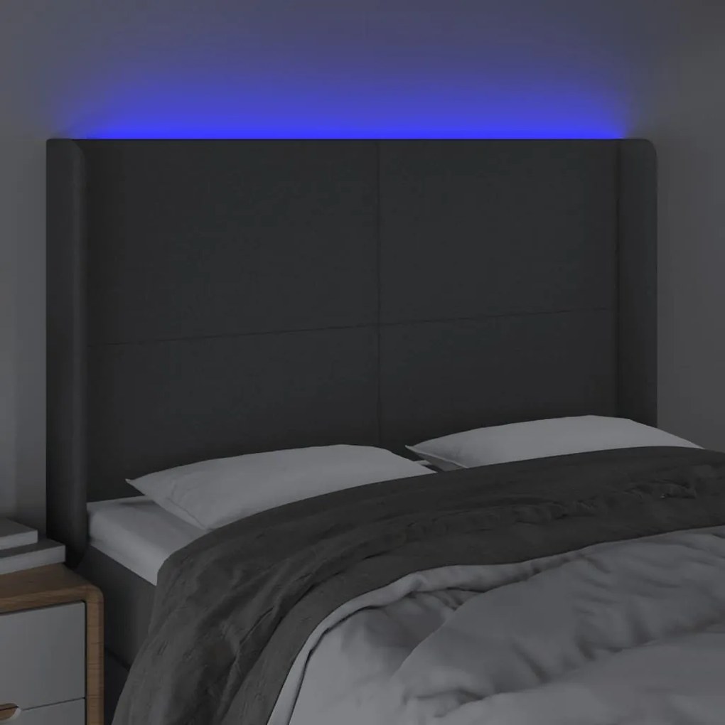 sötétszürke szövet LED-es fejtámla 147x16x118/128 cm