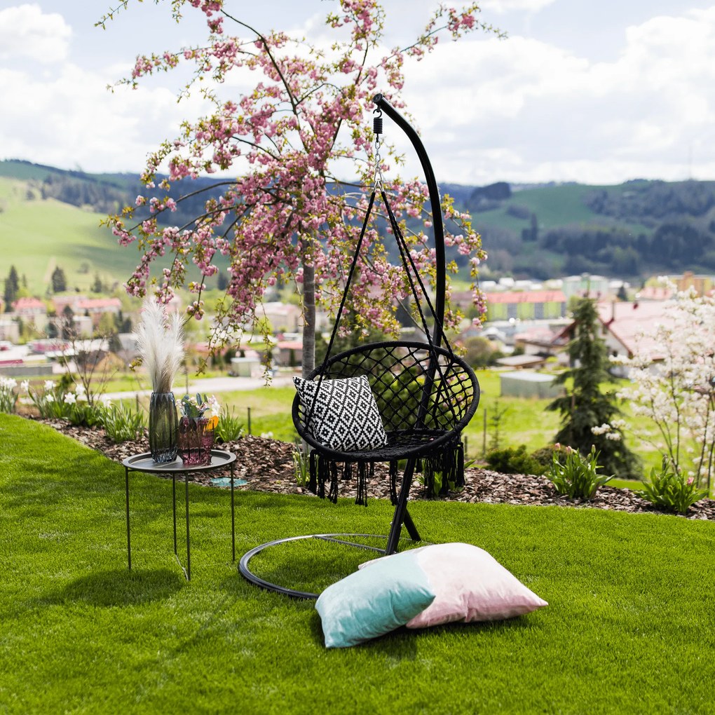 Függő szék, pamut+fém/fekete, AMADO 2 NEW