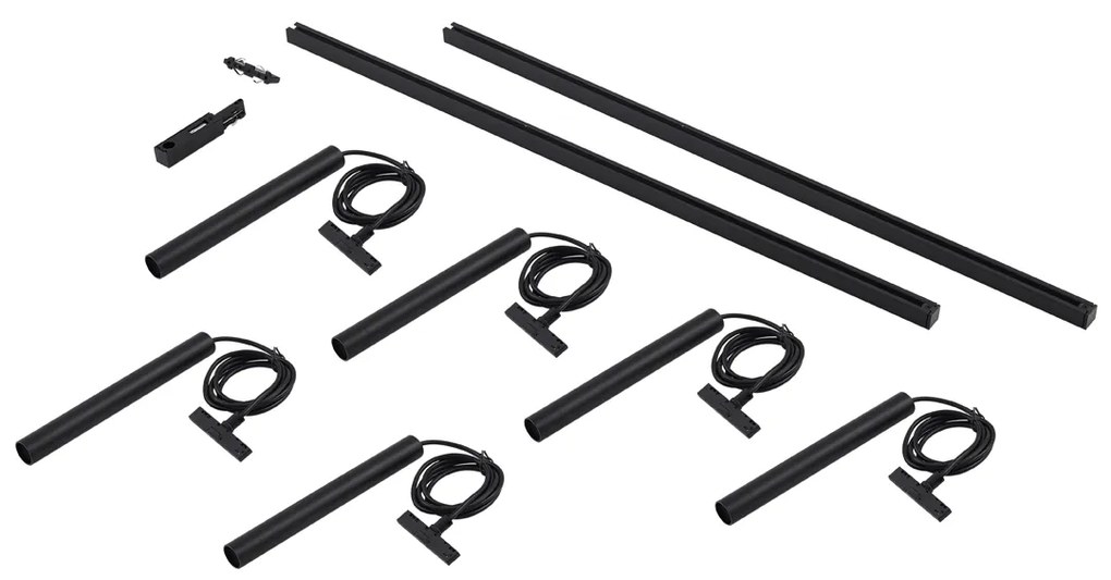 Modern sínrendszer 6 függőlámpával fekete 1 fázisú - Slimline Keno